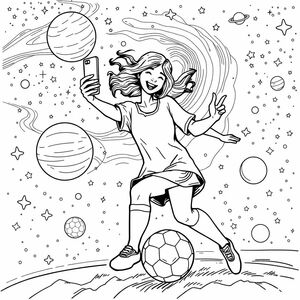 woman selfie soccer in space 

