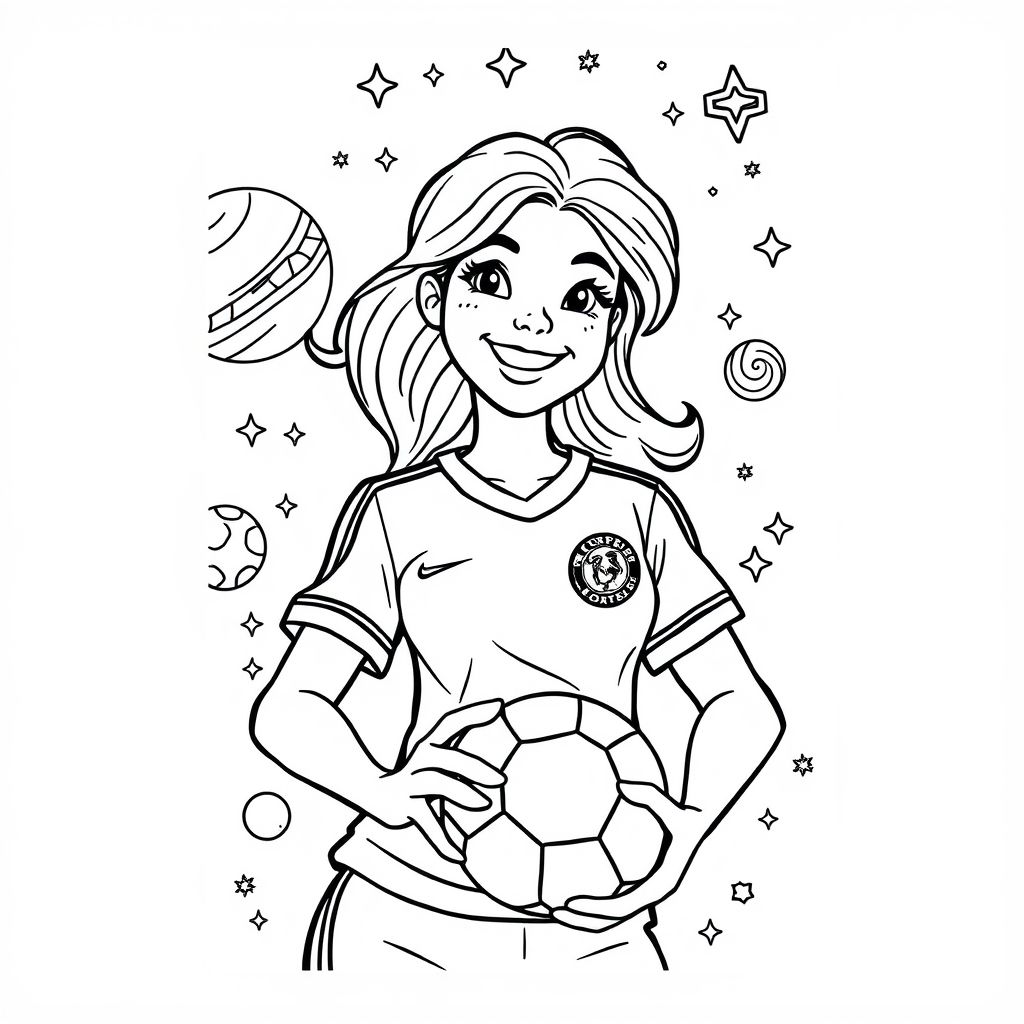 woman full selfie soccer in space 

