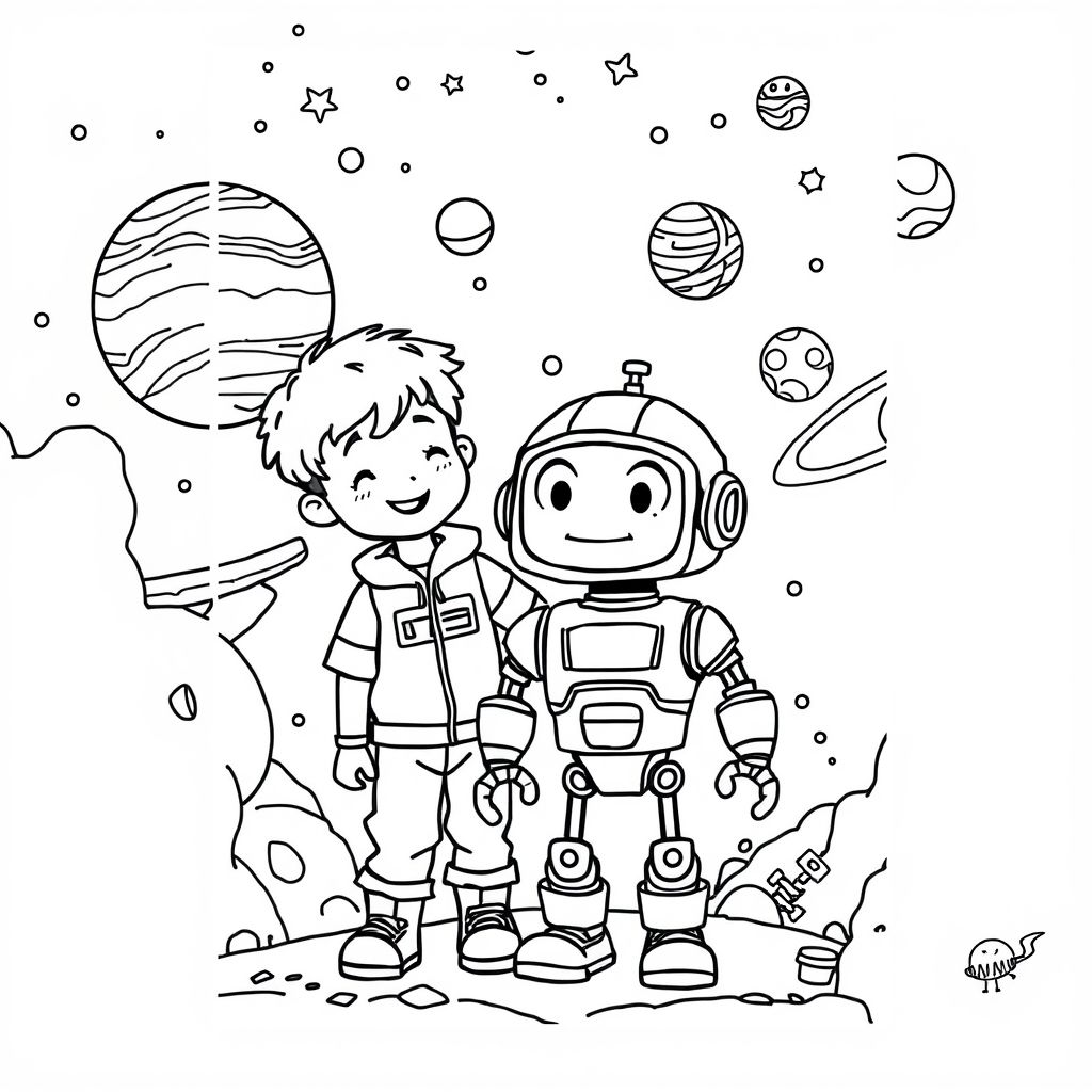 A boy and his adorable robot set out to explore the planets in the galaxy, meeting interesting alien friends.