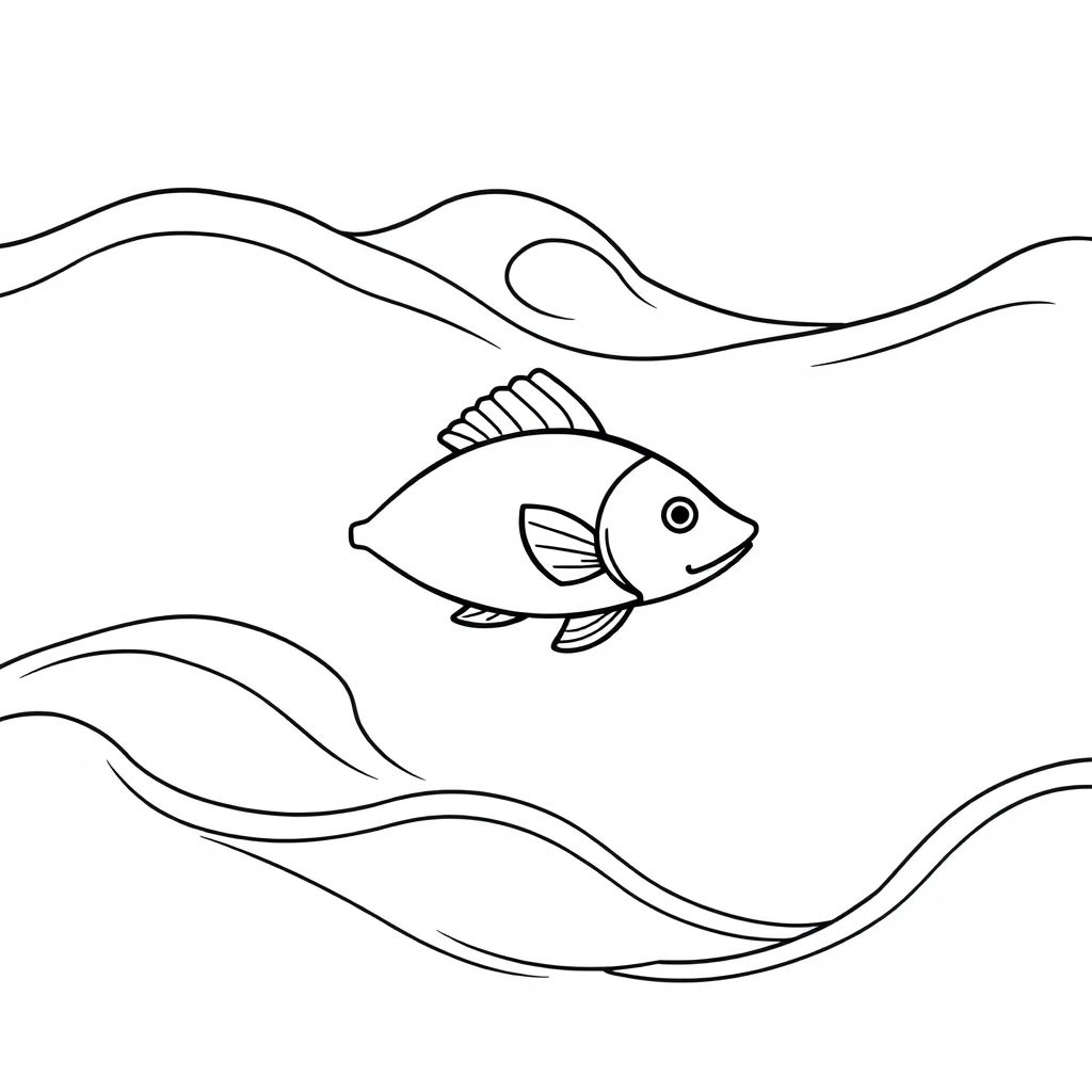 Generate an image of a lonely fish, swimming alone in a vast, dark ocean with a melancholic atmosphere