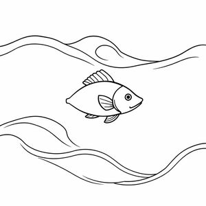 Generate an image of a lonely fish, swimming alone in a vast, dark ocean with a melancholic atmosphere