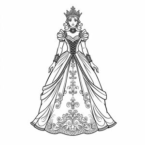 The queen's dress, sophisticated, luxurious, noble