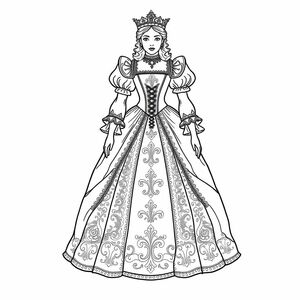 The dresses of queens and nobles have a combination of rococo and tudor styles