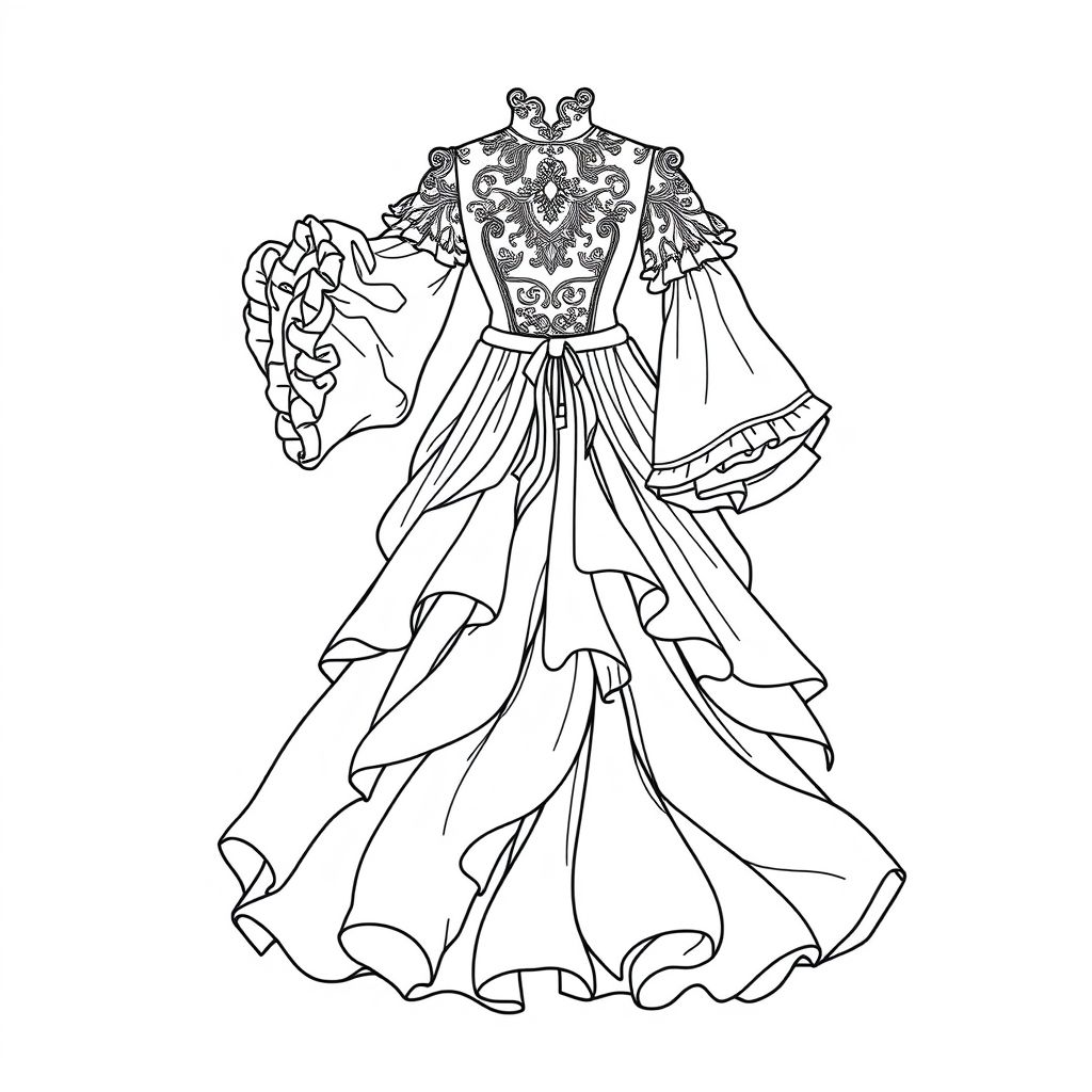 The empress dowager's detailed fluffy dress