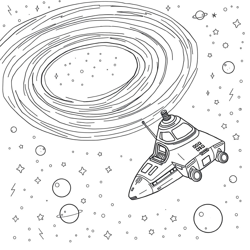 A universe with a bright galaxy and a ship full of mysterious science
More details