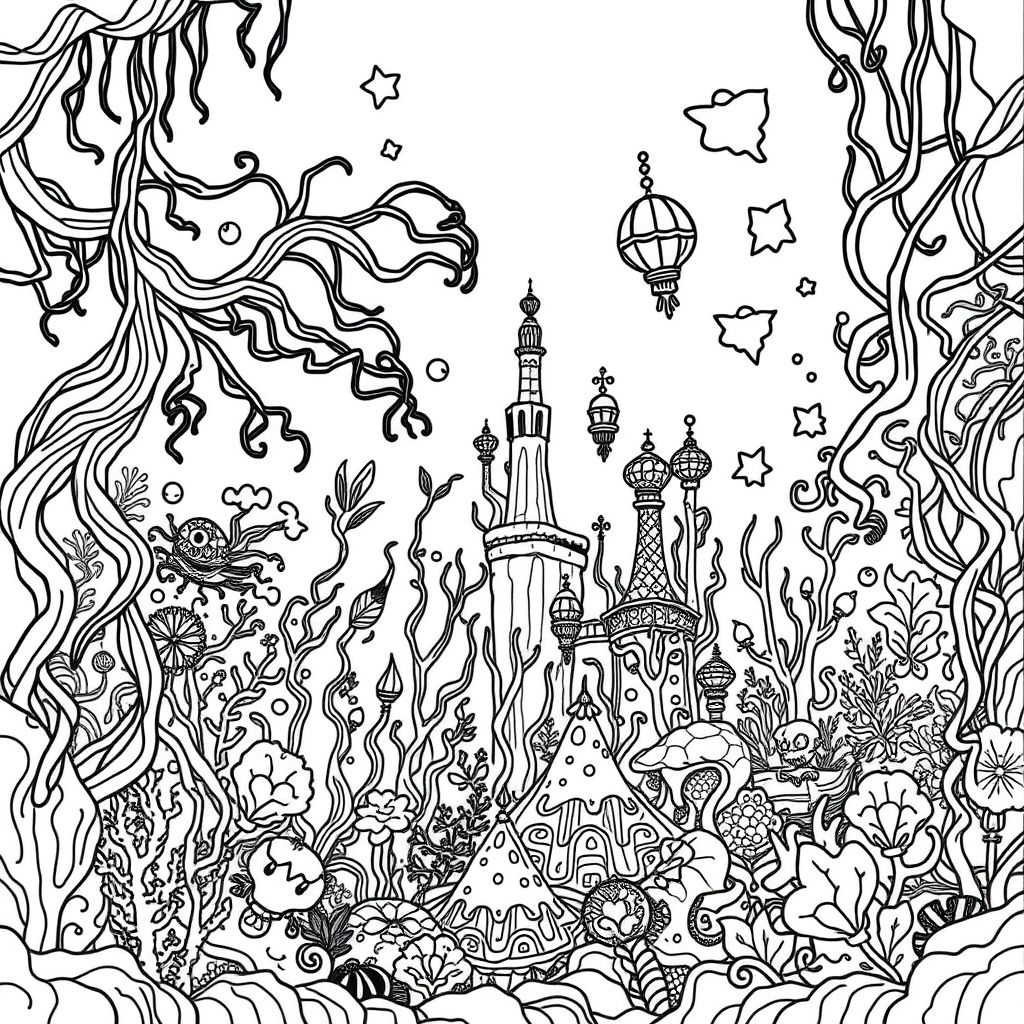 The sea is deep, dangerous, many mysterious fantasy details, many plants