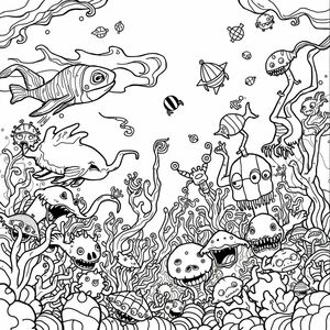 Deep sea, mysterious fantasy danger with many strange creatures