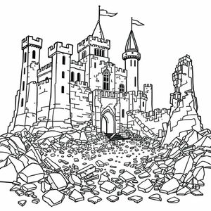 The huge and majestic castle collapsed, ruins everywhere