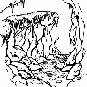 The mysterious cave is wet with moss and water, the stream has 1 gemstone 
Many mysterious details