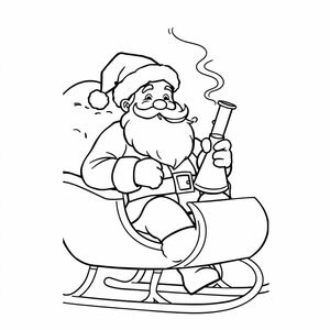 Santa Claus in his sleigh smoking a bong 