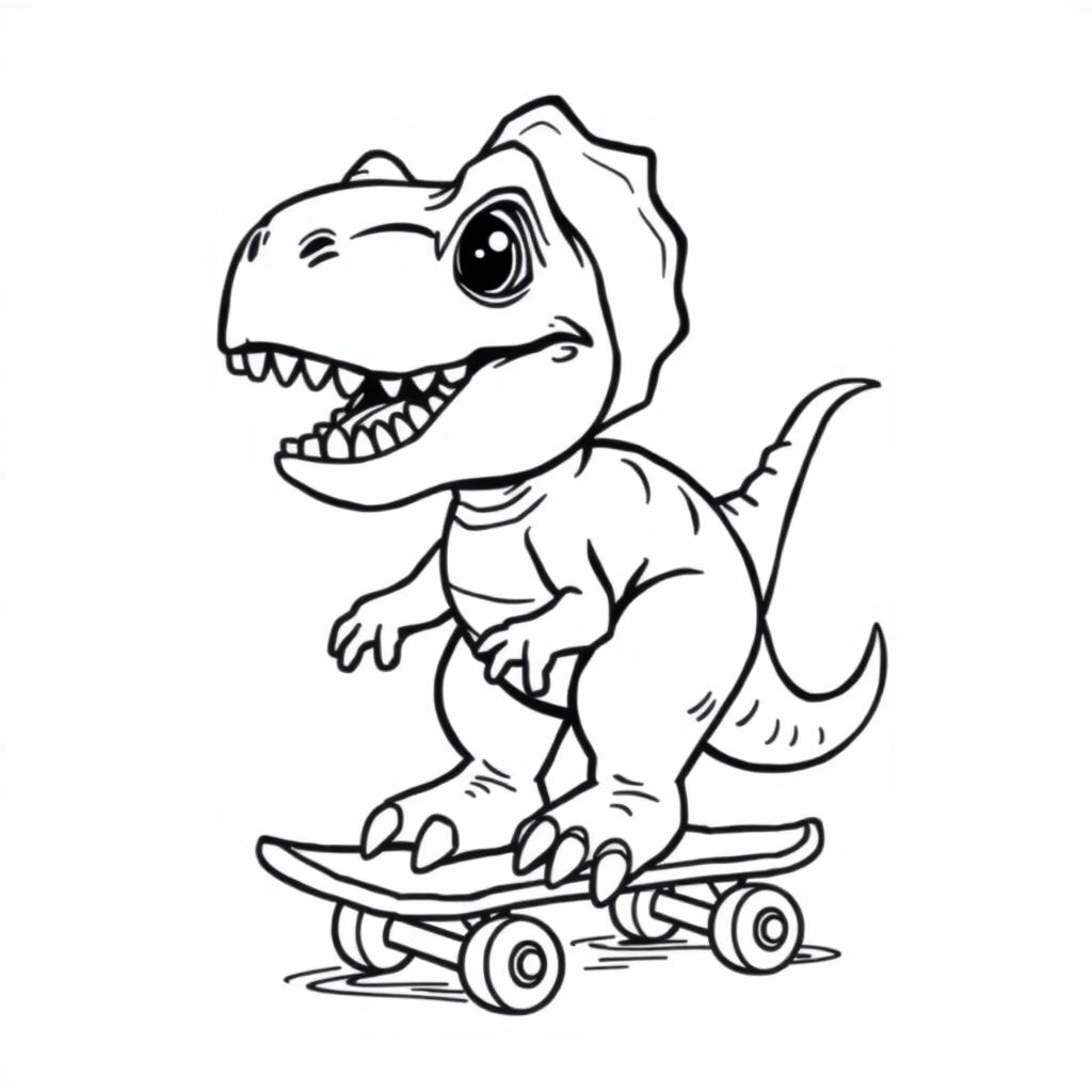 Cute baby t Rex on the skateboard