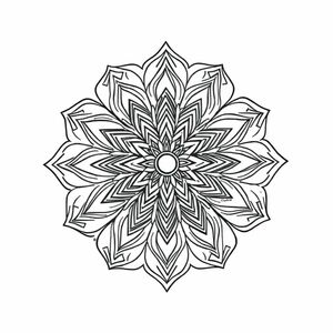 Mandala with geometric patterns and lotus petals in sacred tattoo line style