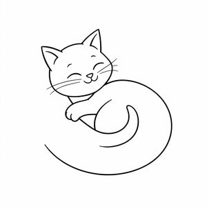 A smiling cat curled up in a ball