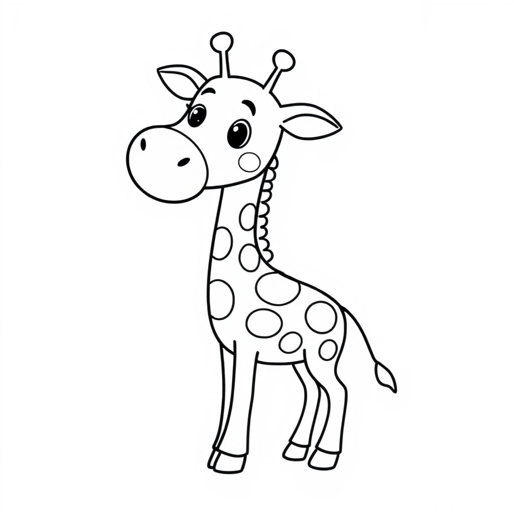 A gentle giraffe with a long neck and round spots
