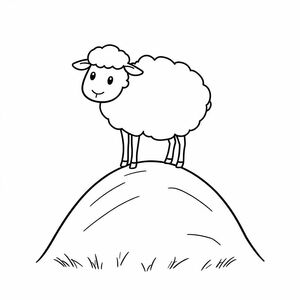 A fluffy sheep standing on a grassy hill