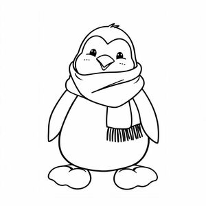 A chubby penguin with a scarf and big feet