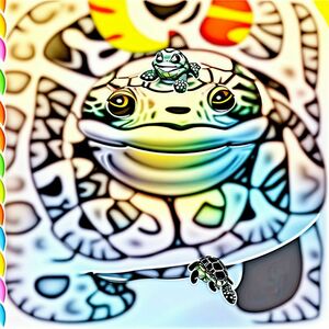 A smiling turtle with a round shell