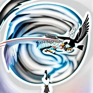 A flying bird with outstretched wings and a big beak