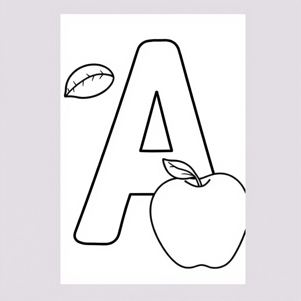 big letter A and an apple