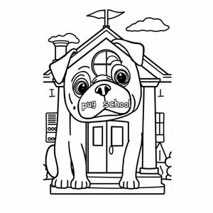 school with the words "pug school" on the front 