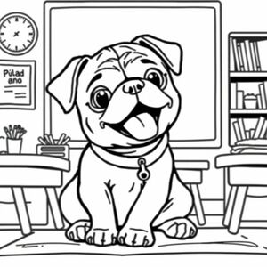 a pug puppy having fun in classroom