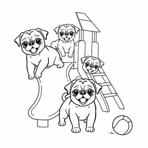 pug puppies having fun on playground
