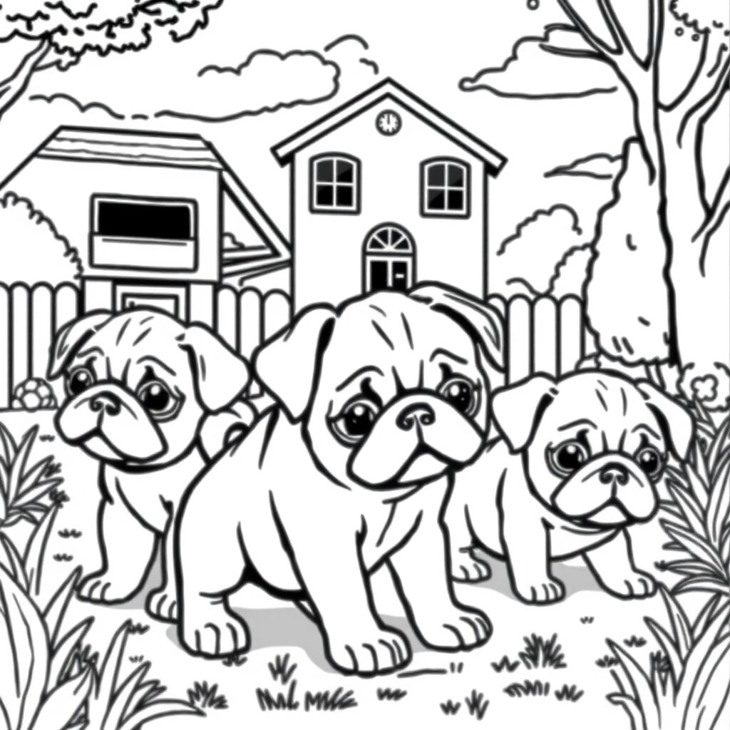 chó con pug chơi trong sân trường với những chú chó pug khác 