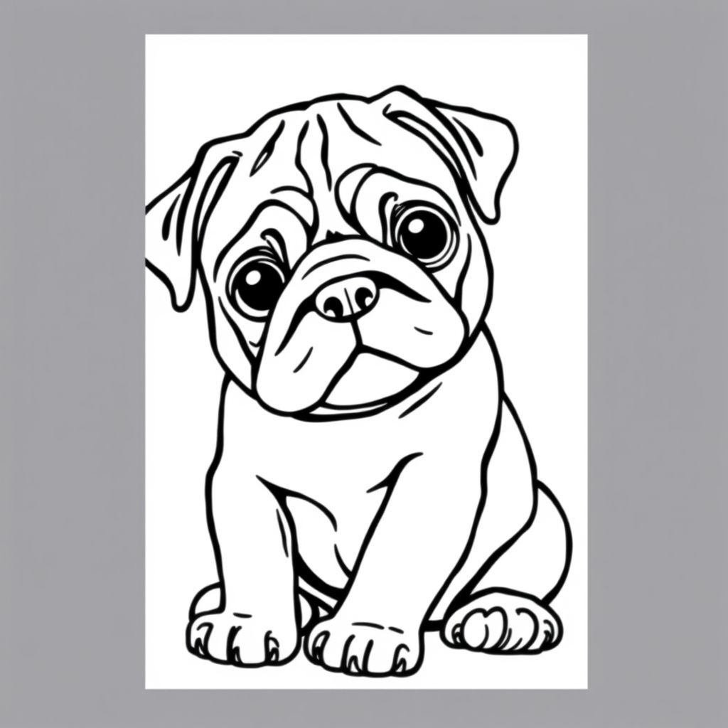 A pug puppy coloring in coloring book 