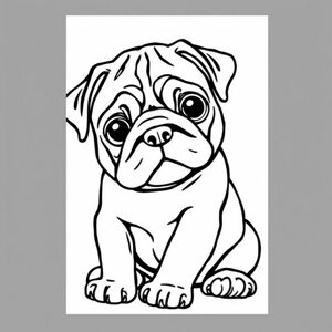 A pug puppy coloring in coloring book 