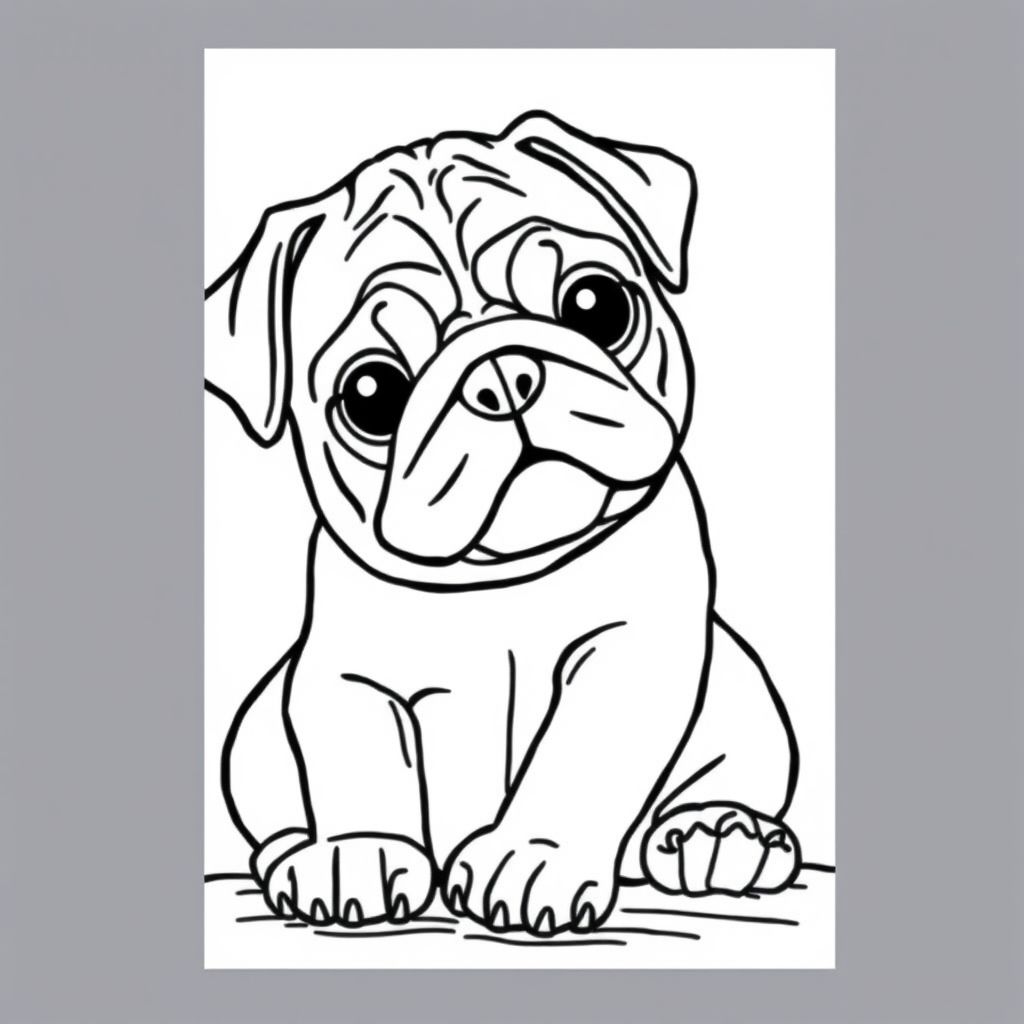 A pug puppy using his paw to color in a coloring book 