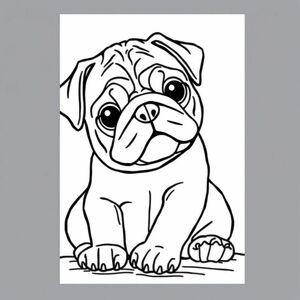 A pug puppy using his paw to color in a coloring book 