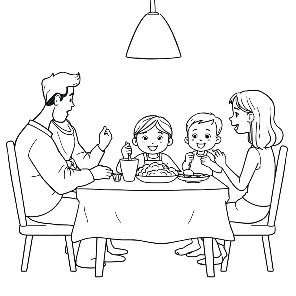 Anna eating dinner with her family after arriving home from school