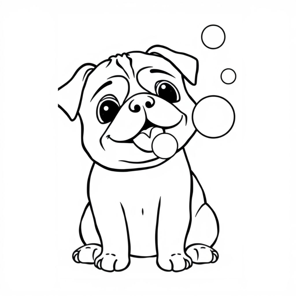 A pug puppy blowing bubbles 
