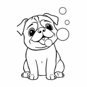 A pug puppy blowing bubbles 
