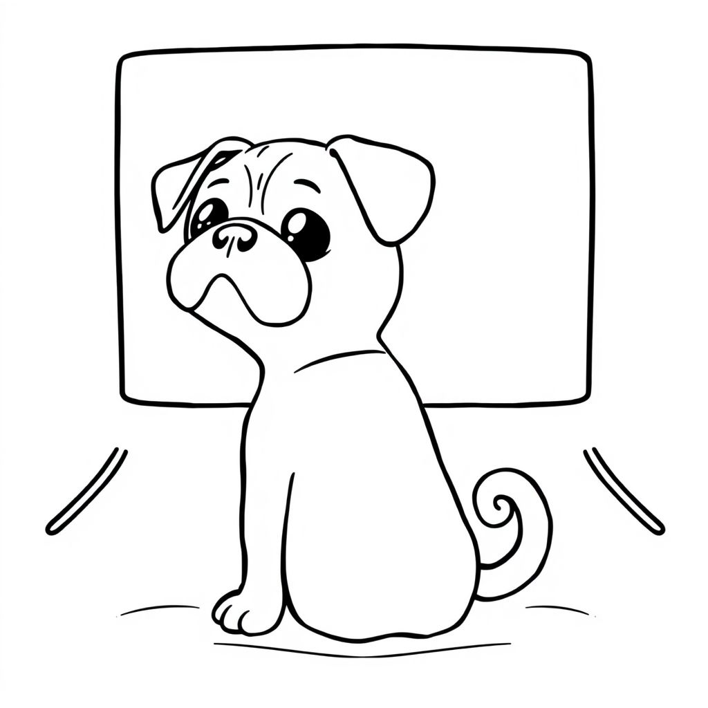 A pug puppy watching a movie on a screen