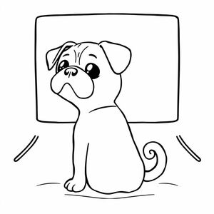 A pug puppy watching a movie on a screen