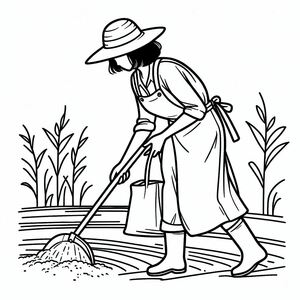The farmer was hoeing the land