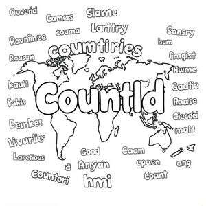 using bubble letters write countries around the world in bubble letters and all around the page different country names using bubble letters