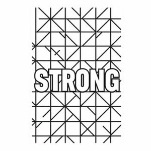 The word strong written vertically with a geometric background