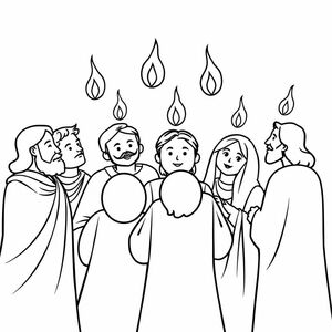Create a coloring page showing jesus disciples receing tongues of fire on pentecost sunday