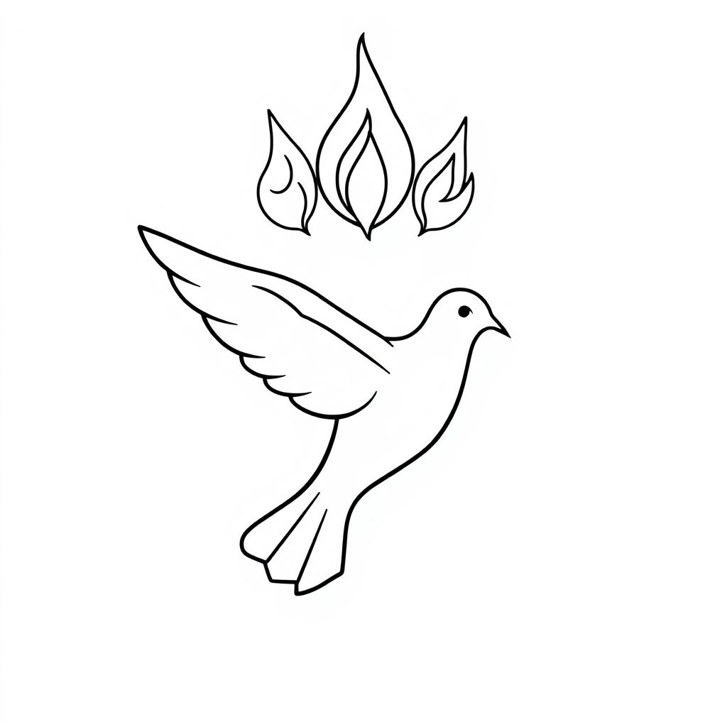 create colouring page of pentecost sunday dove with flames