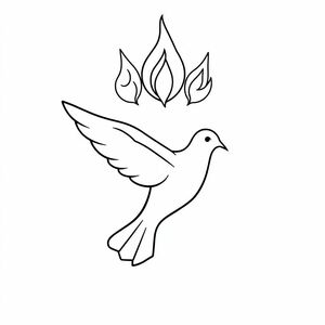 create colouring page of pentecost sunday dove with flames