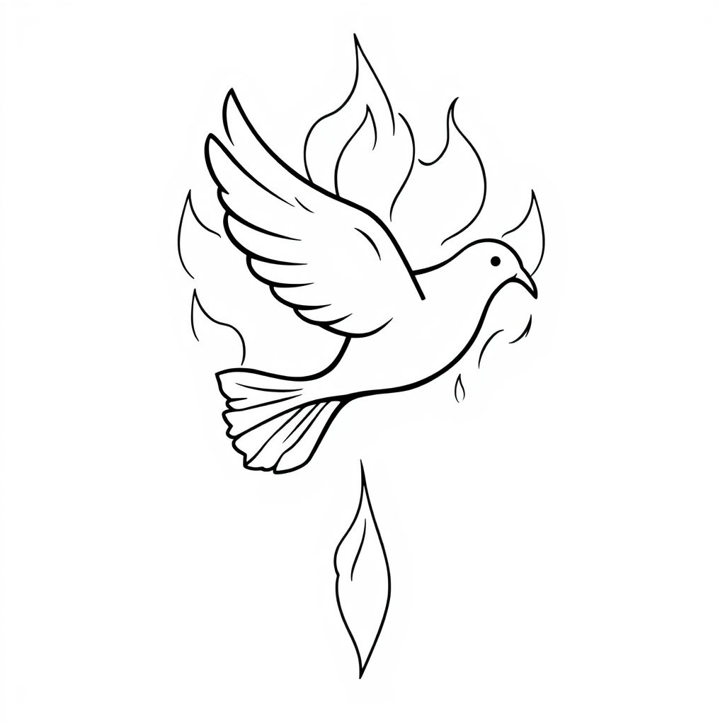 pentecost sunday dove with flames descending down with it's head pointing down