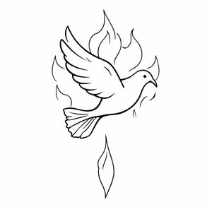 pentecost sunday dove with flames descending down with it's head pointing down