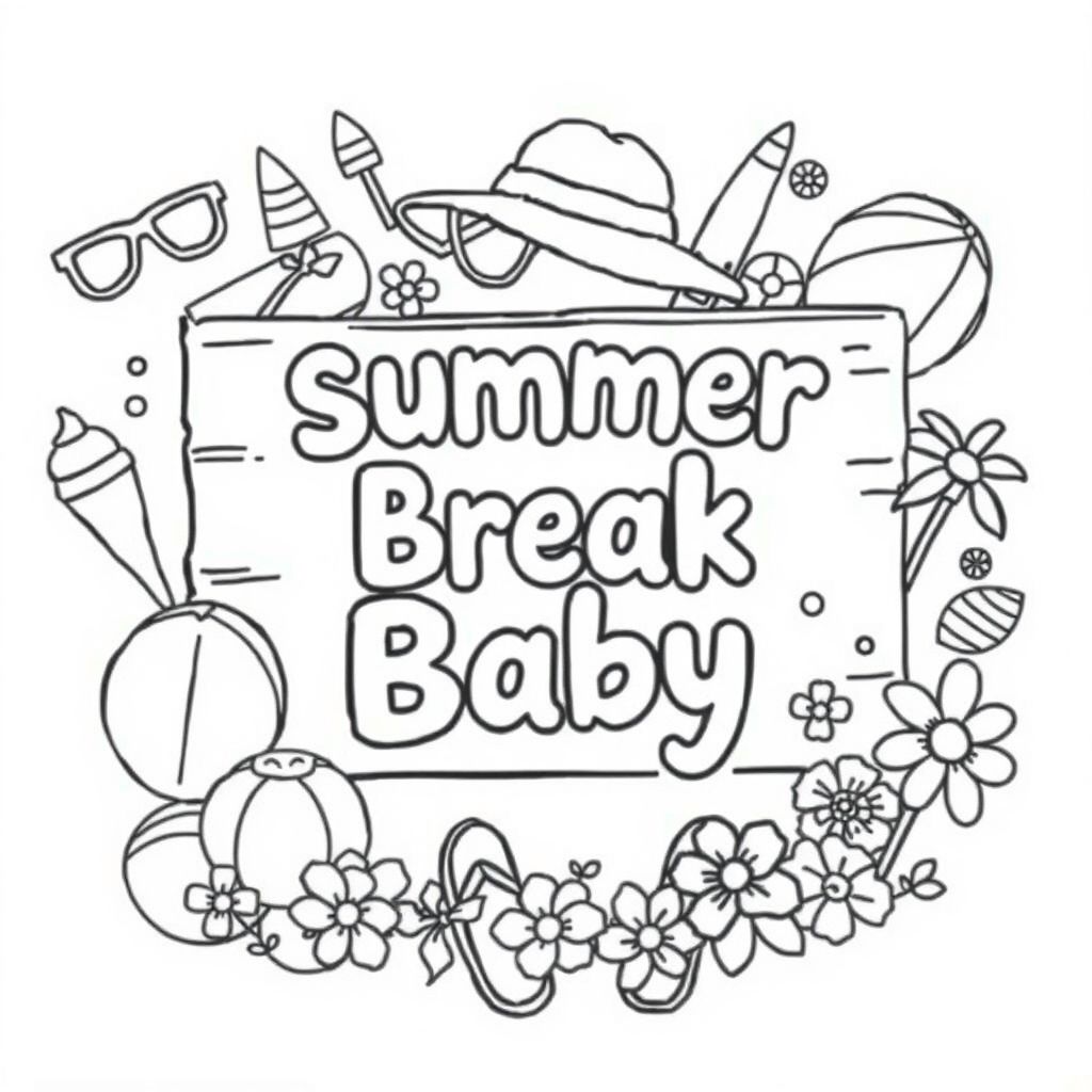 a sign that says summer break baby and it has a lot of Summer Decor near it and accessoriesa sign that says summer break baby and it has a lot of Summer Decor near it and accessoriesa sign that says summer break baby and it has a lot of Summer Decor near it and accessories
