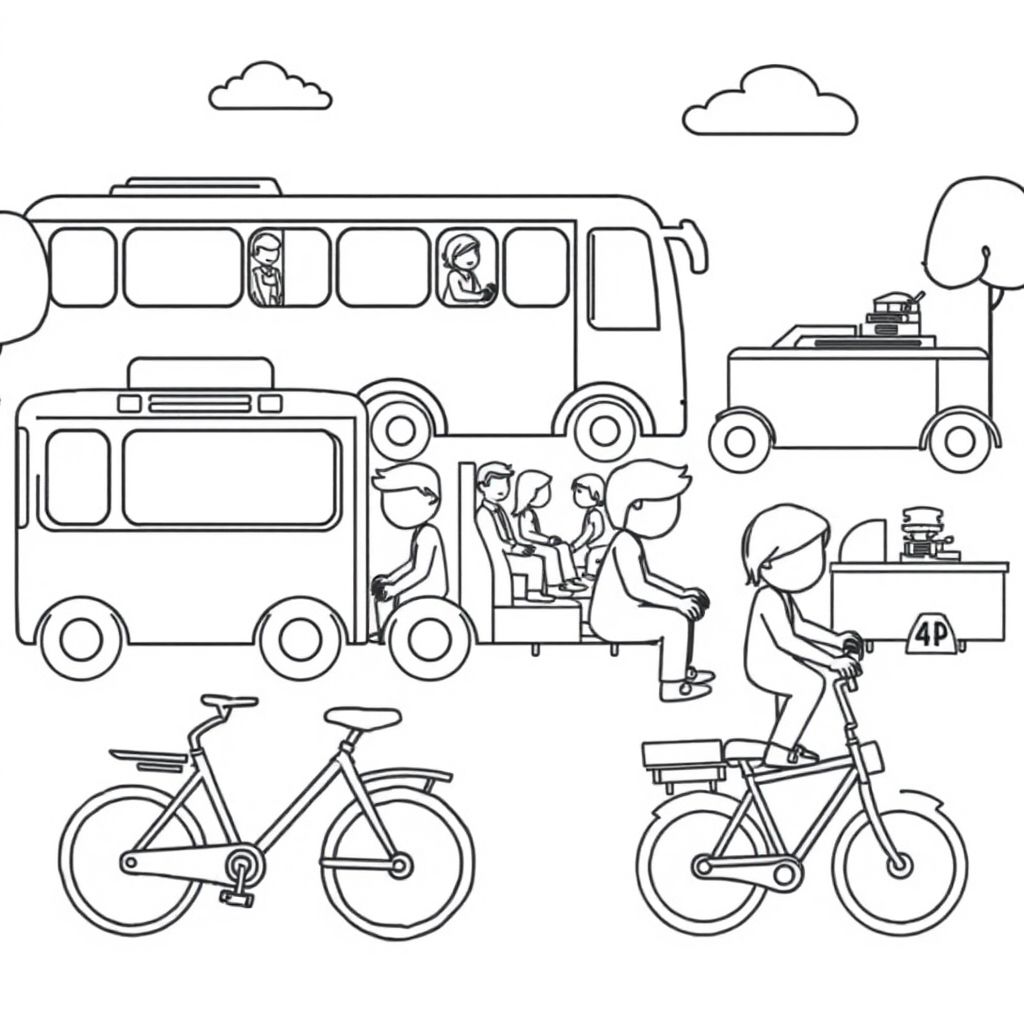 create an image about transportation with following rules : 
1. if person appear in image, they should be faceless 
2. No any objects related to bank, music, alcohol, or weapon 