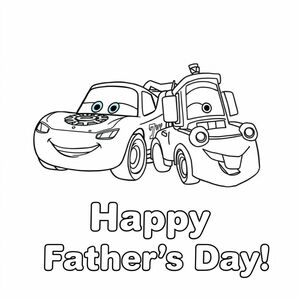 Character Lightening McQueen and Tow Mater, with text to color "Happy Father's Day!"