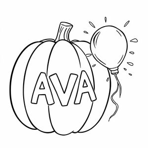 A pumpkin with AVA carved into it.  A water balloon is bursting open after impacting the side of the pumpkin.  The balloon is broken into pieces and there is water splashing in mid air after the impact