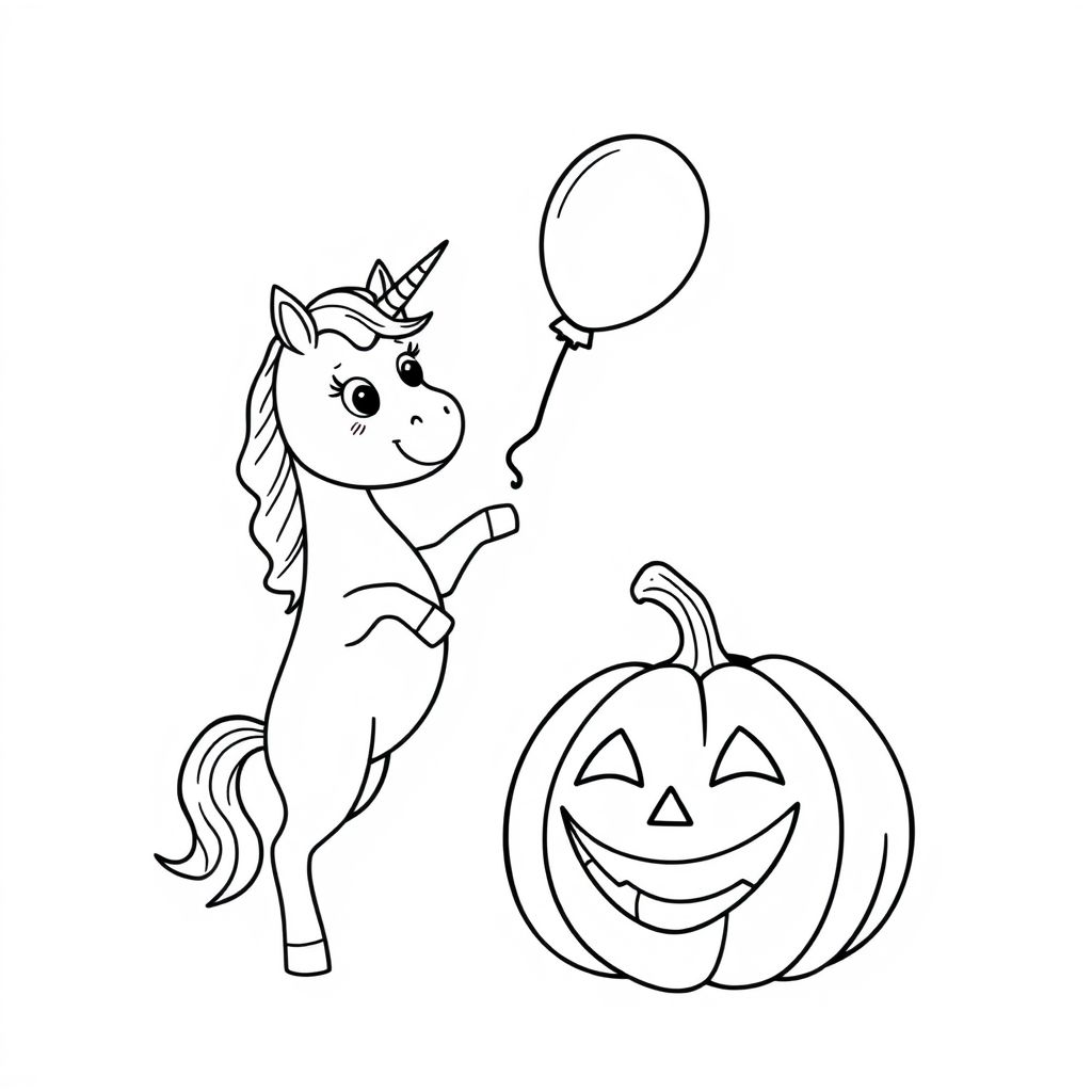A unicorn throwing a water balloon at a pumpkin
