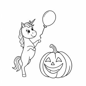 A unicorn throwing a water balloon at a pumpkin
